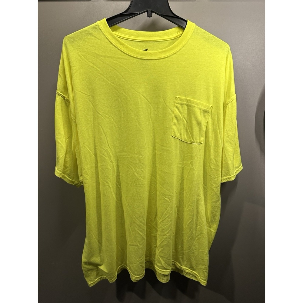 Hanes Work Wear Cotton Neon Yellow T-shirt Big & Tall 3XL Sh/Sleeve Crew Neck